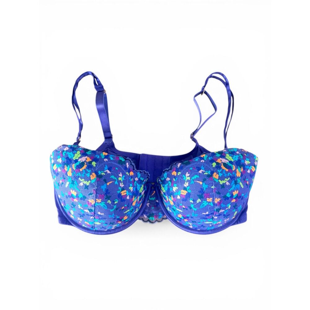 Savage Fenty Steamy Floral Padded Balconette Purple Romance Bloom Lace Bra 36DDD